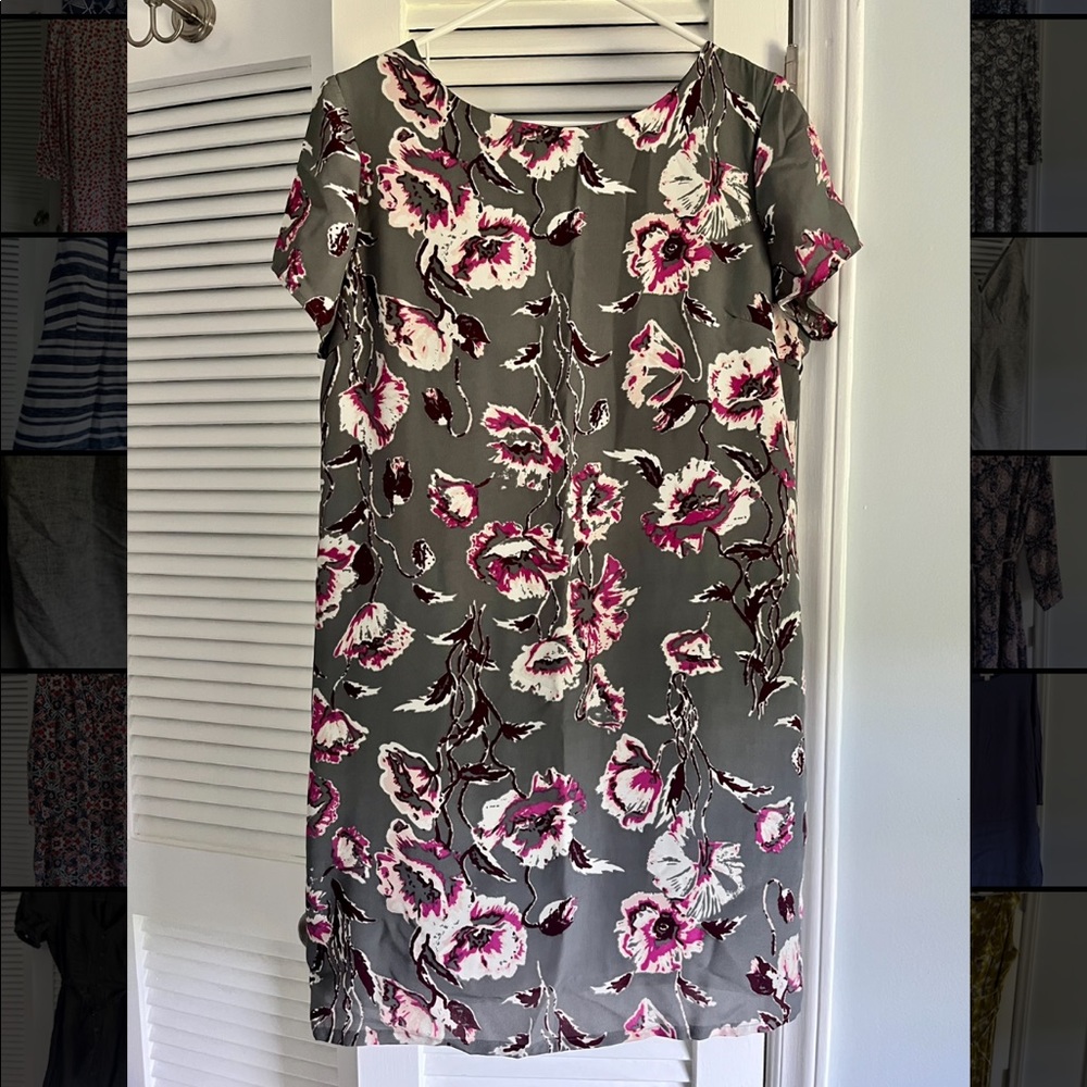 Pim + Larkin gray and pink multicolored, shortsleeved shift dress, NWOT